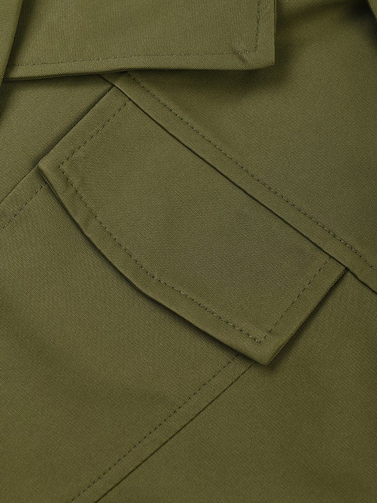 Stitching Green Windbreaker Coat