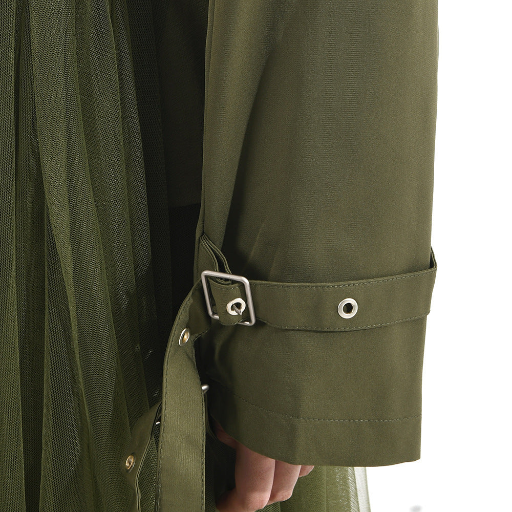 Stitching Green Windbreaker Coat