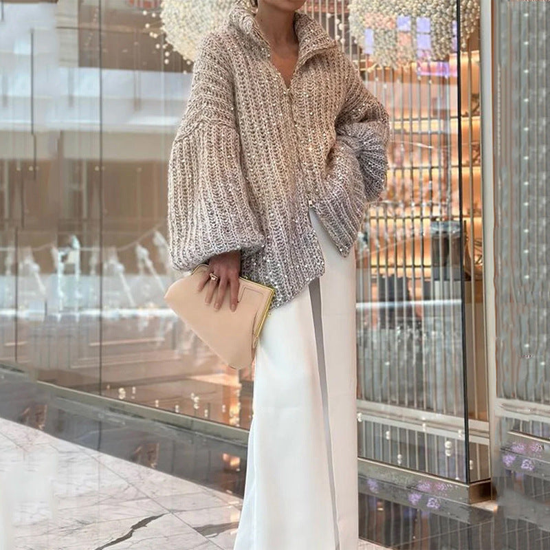 Classy Style Sequin Design Knitwear Cardigan