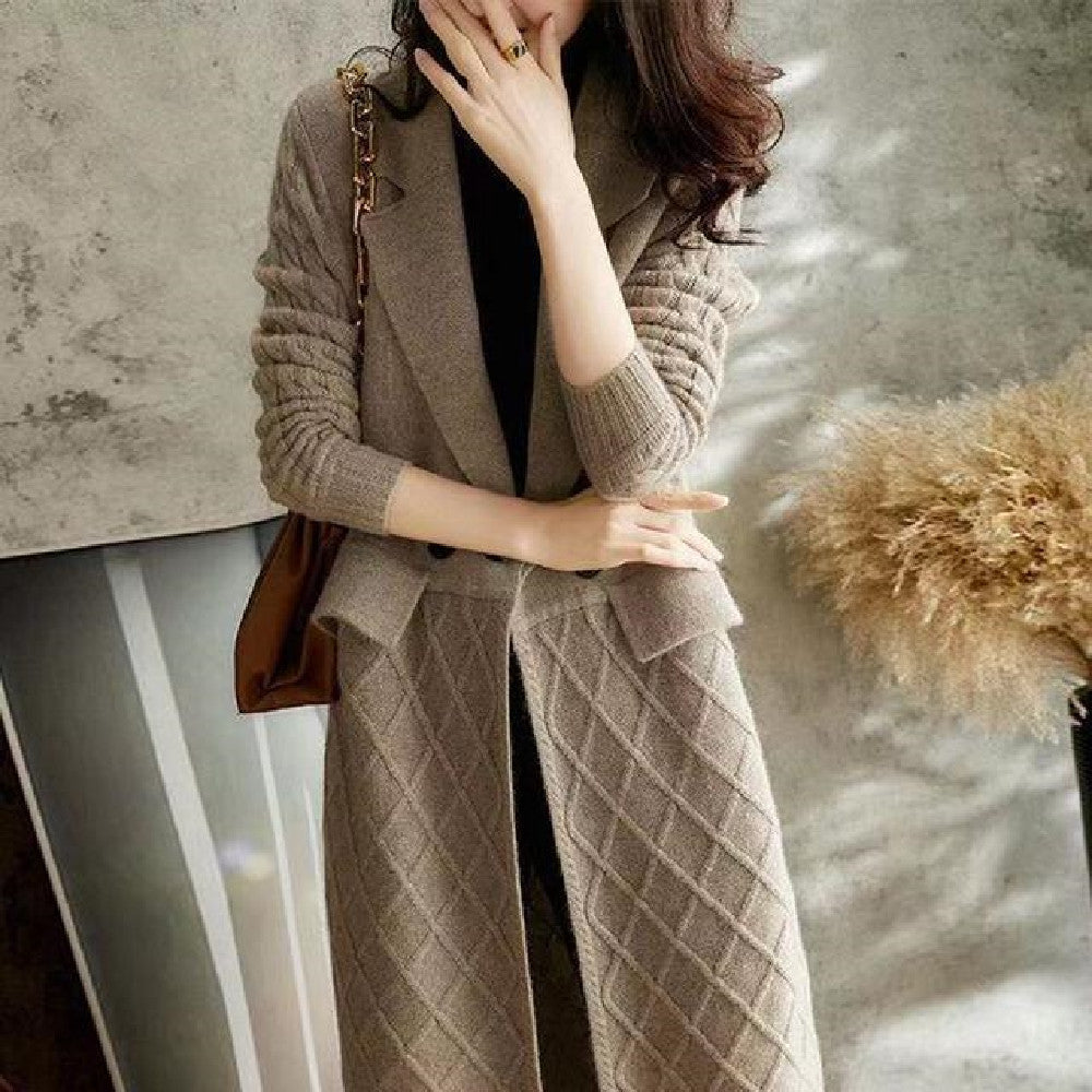 Solid Color Thickened Sweater Women's Coat