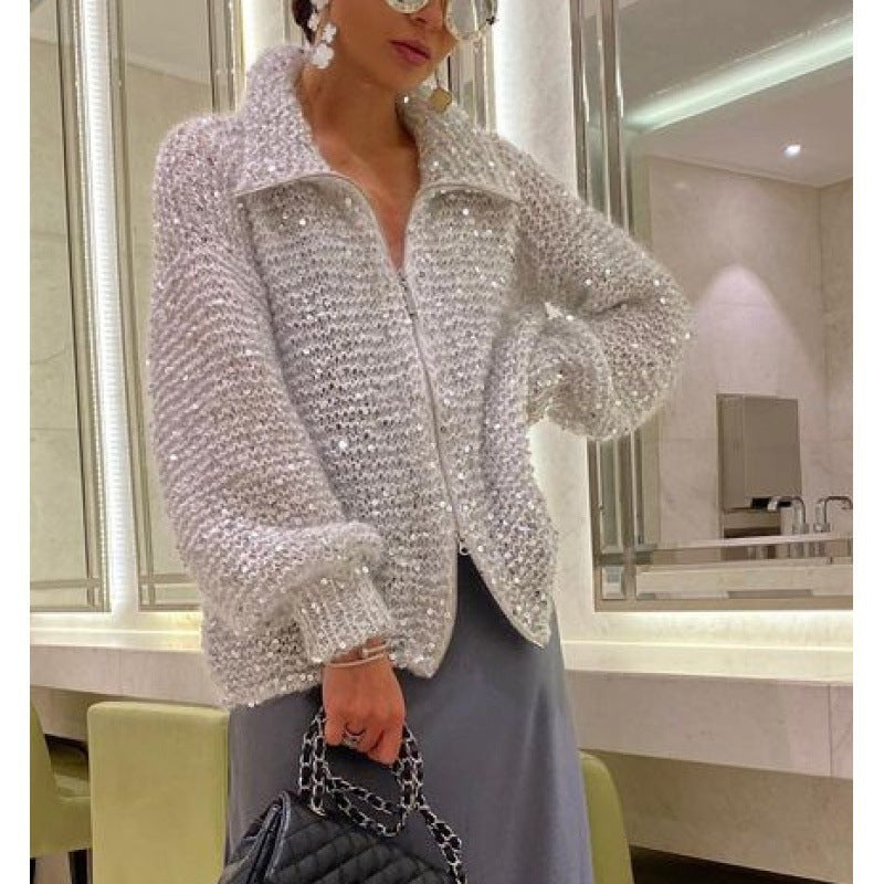 Classy Style Sequin Design Knitwear Cardigan