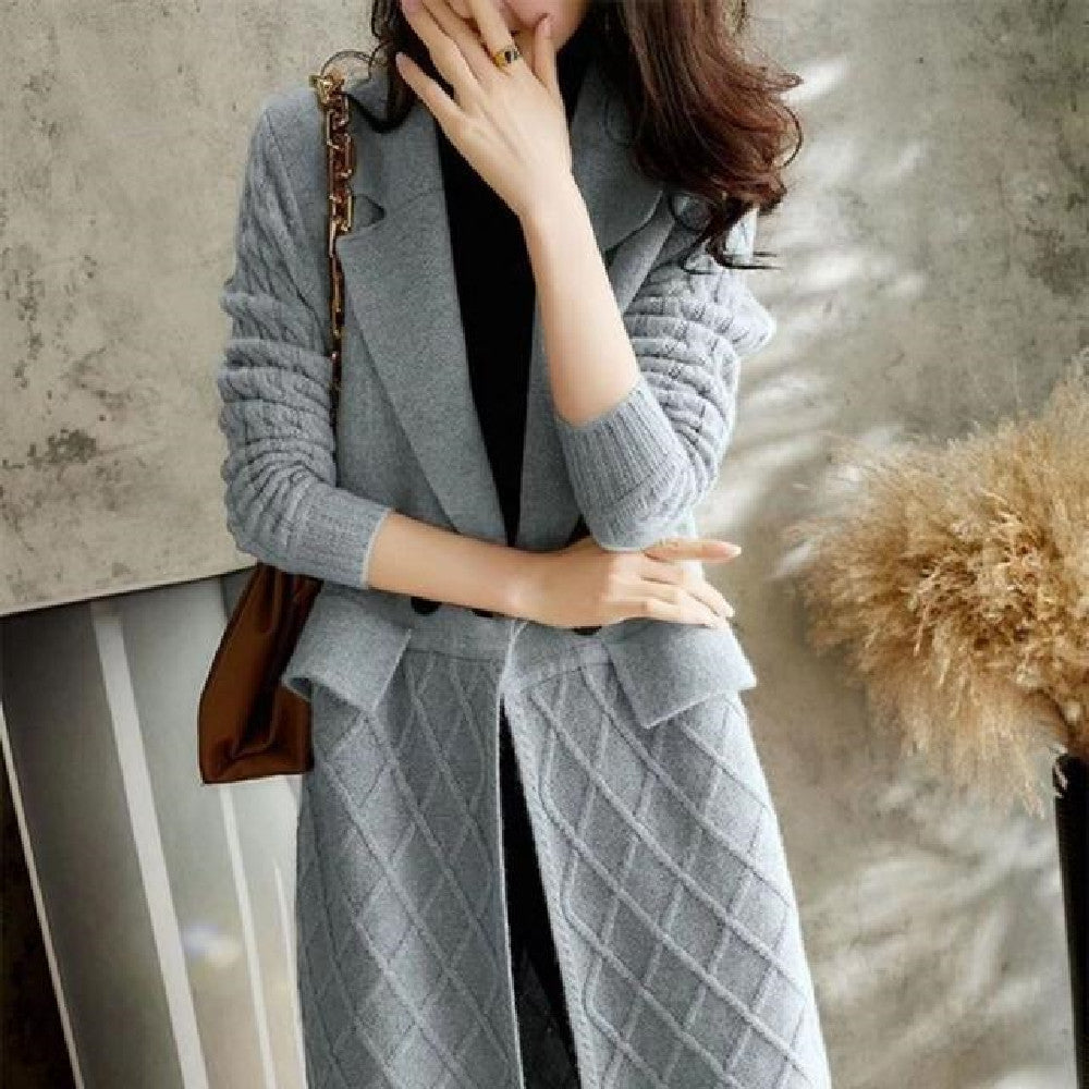 Solid Color Thickened Sweater Women's Coat